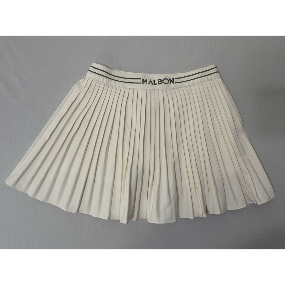 NWT Malbon Golf Womens Valentina Pleated Skirt Skort Ivory Green Medium